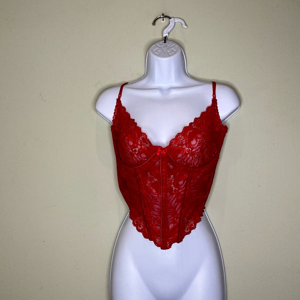 Trashy Lingerie red lace underwire bustier, size medium
